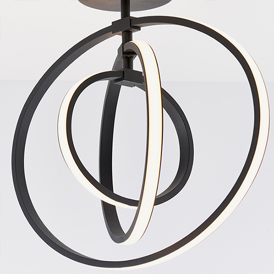 Avali LED 3 Lights Semi Flush Ceiling Light In Matt Black