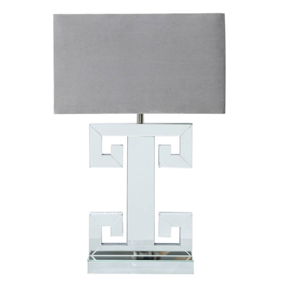 Photo of Avalon grey shade table lamp with mirrored base