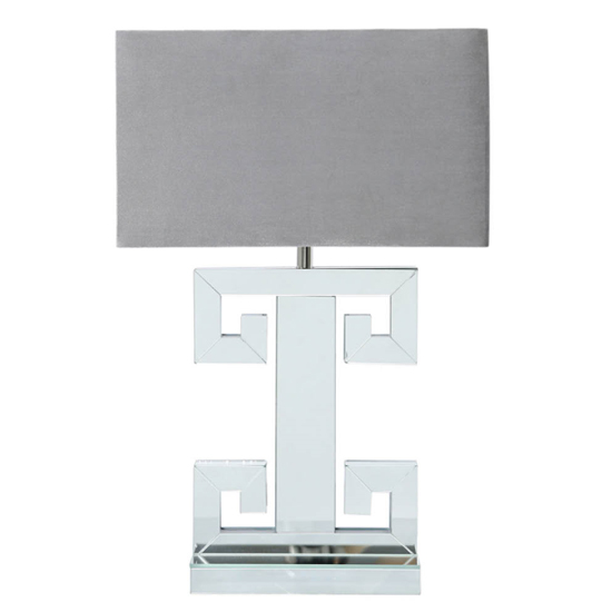 Avalon Grey Shade Table Lamp With Mirrored Base Furniture in Fashion