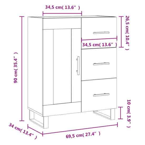 Avalon Wooden Sideboard With 1 Door 3 Drawers In White