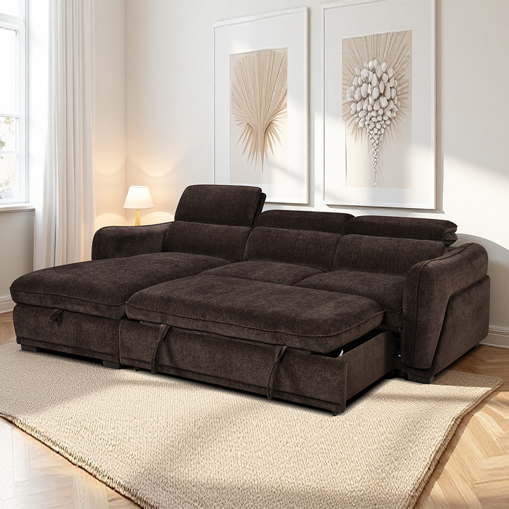 Avani Fabric Left-Handed Sofa Bed in Cocoa