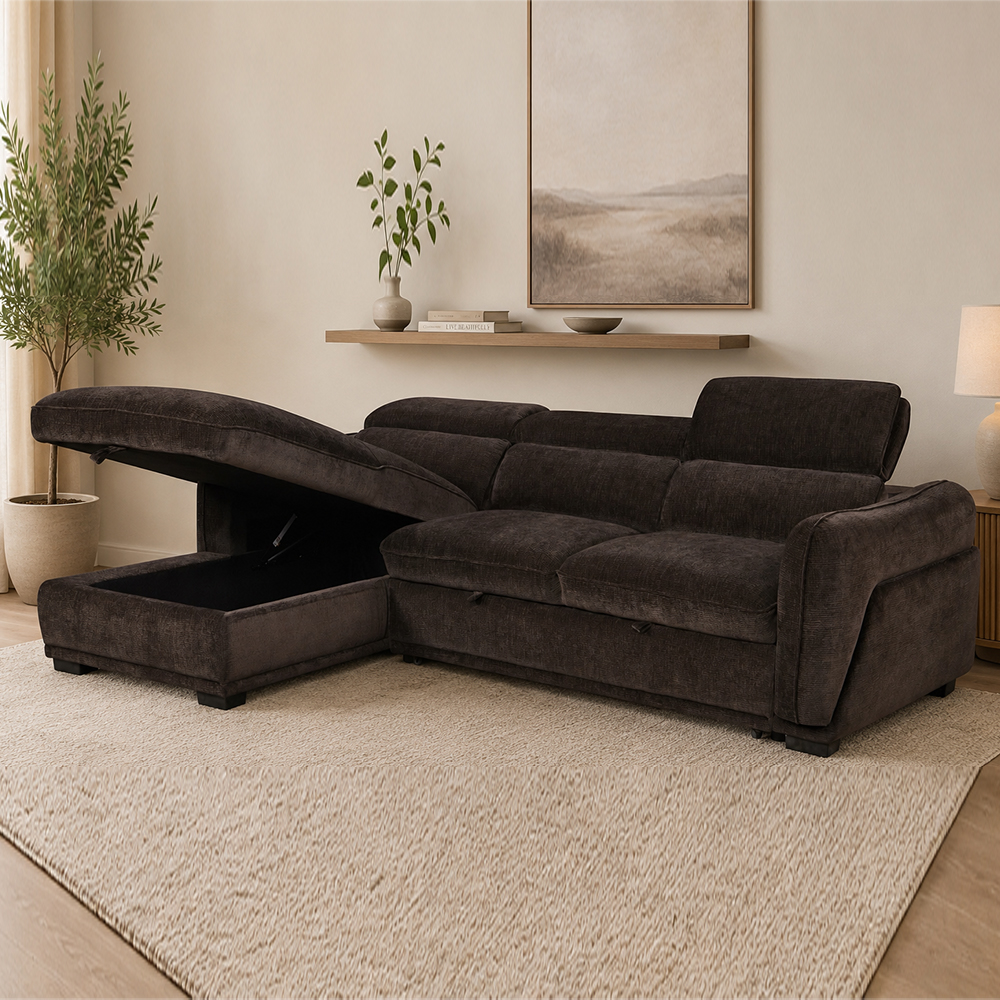 Avani Fabric Left-Handed Sofa Bed in Cocoa