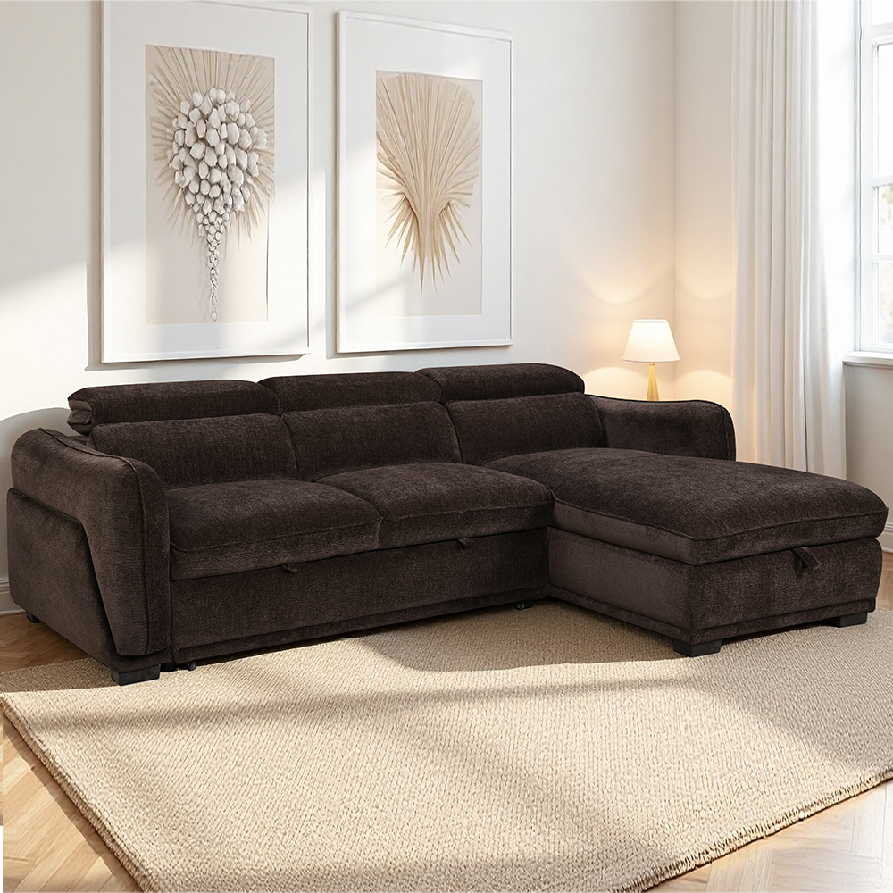 Avani Fabric Right-Handed Sofa Bed in Cocoa