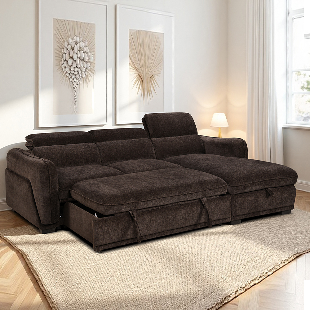 Avani Fabric Right-Handed Sofa Bed in Cocoa