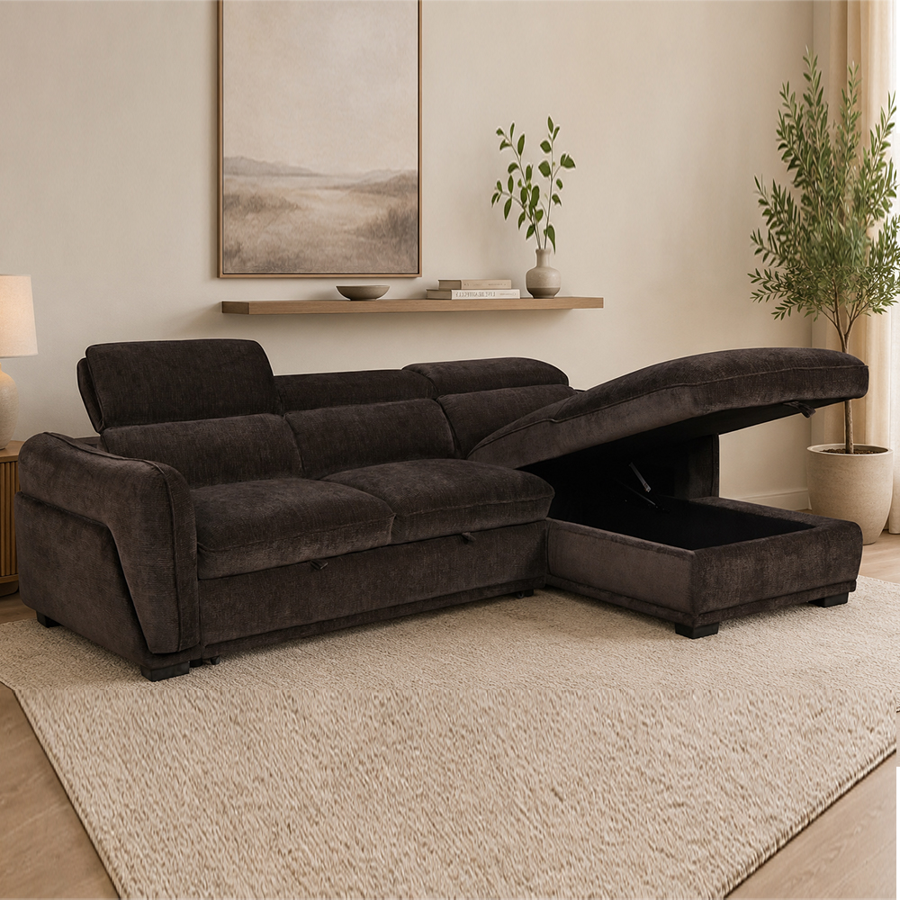 Avani Fabric Right-Handed Sofa Bed in Cocoa