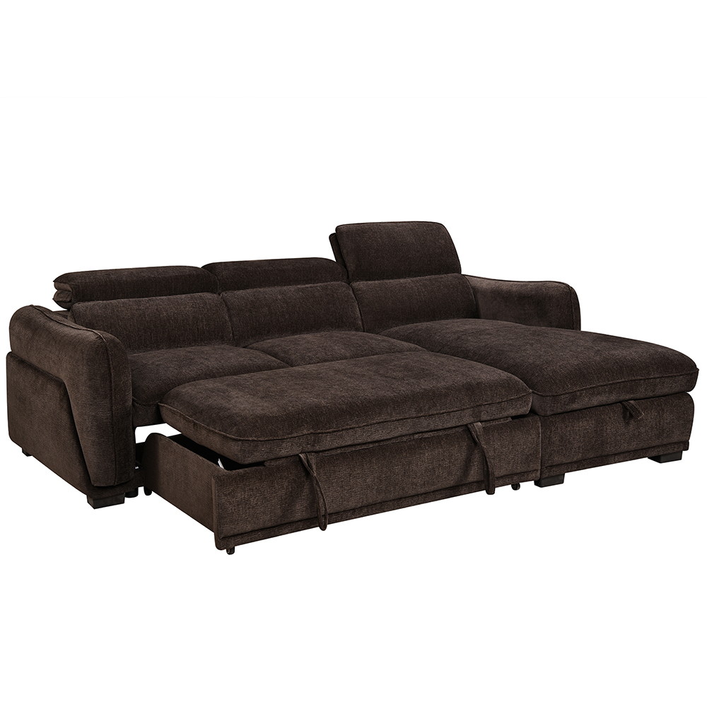 Avani Fabric Right-Handed Sofa Bed in Cocoa