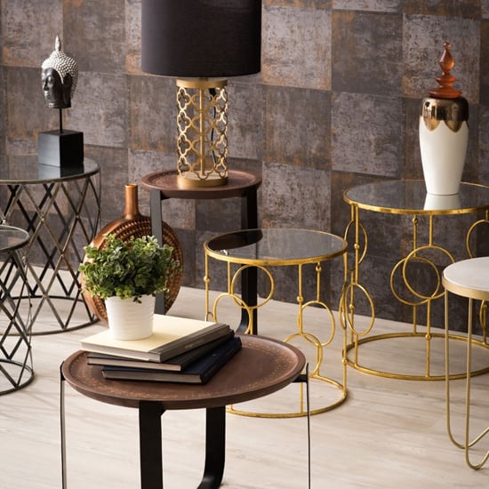 Avanto Round Glass Set of 2 Side Tables With Circle Gold Frame_2