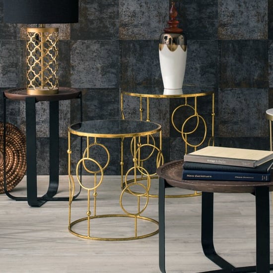 Avanto Round Glass Set of 2 Side Tables With Circle Gold Frame_3