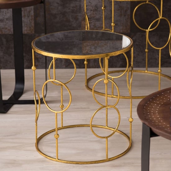 Avanto Round Glass Set of 2 Side Tables With Circle Gold Frame_6