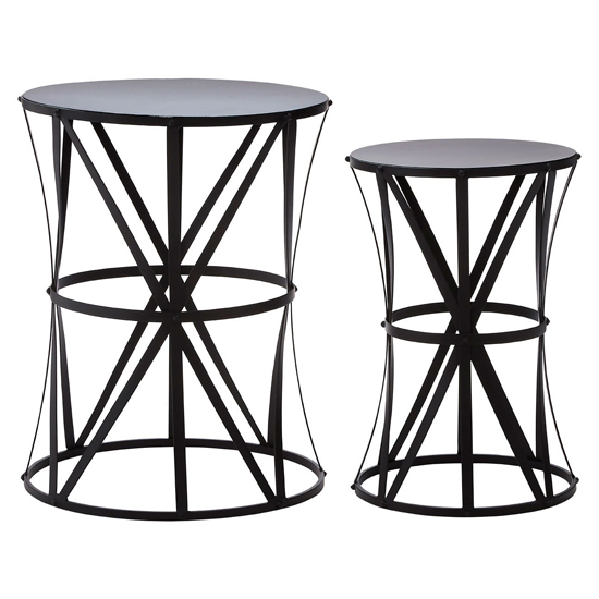 Avanto Black Metal Set Of 2 Side Tables With Cross Design Frame