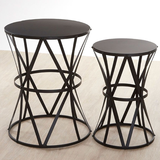 Photo of Avanto black metal set of 2 side tables with cross design frame