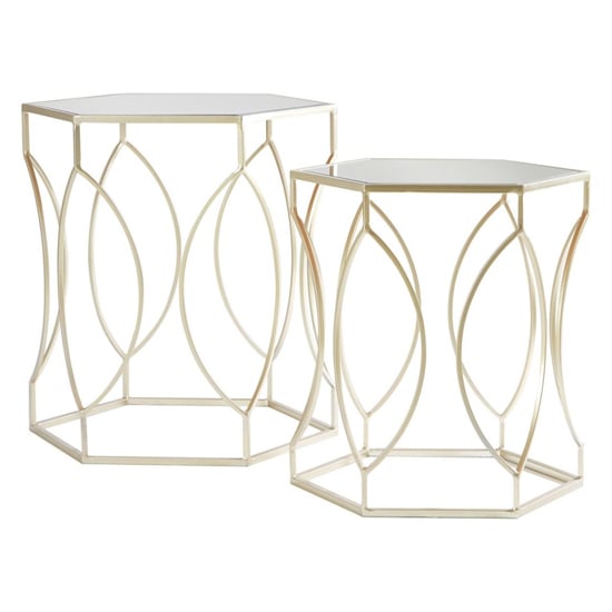 Product photograph of Avanto Hexagonal Glass Set Of 2 Side Tables With Oval Frame from Furniture in Fashion