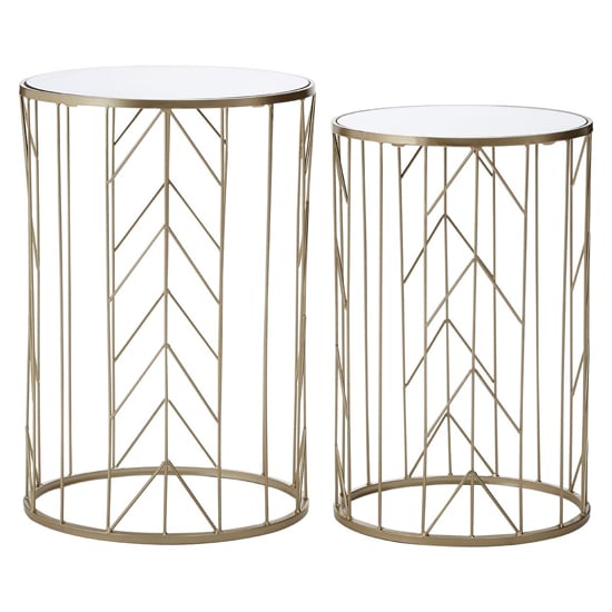 Avanto Round Glass Set of 2 Side Tables With Arrow Metal Frame