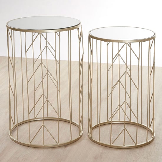 Product photograph of Avanto Round Glass Set Of 2 Side Tables With Arrow Metal Frame from Furniture in Fashion