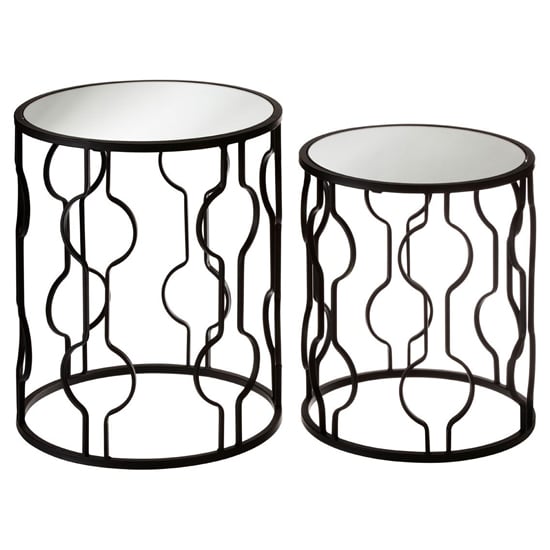 Avanto Round Glass Set of 2 Side Tables With Black Lines Frame_2