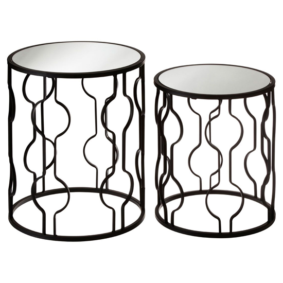 Avanto Round Glass Set of 2 Side Tables With Black Lines Frame