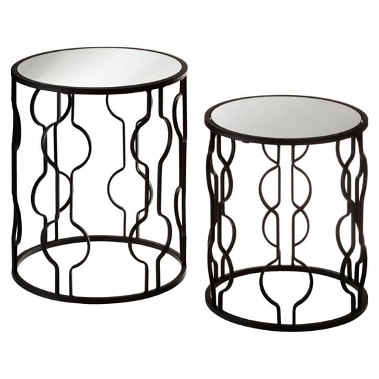 Photo of Avanto round glass set of 2 side tables with black lines frame