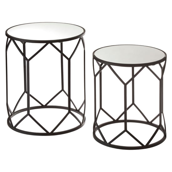 Photo of Avanto round glass set of 2 side tables with black metal frame