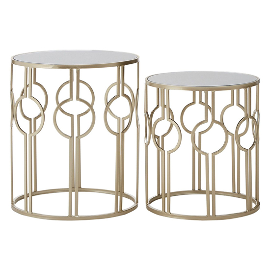 Avanto Round Glass Set of 2 Side Tables With Champagne Frame