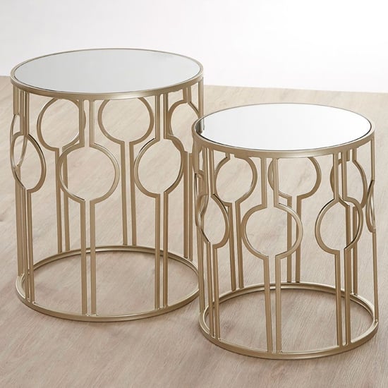 Product photograph of Avanto Round Glass Set Of 2 Side Tables With Champagne Frame from Furniture in Fashion