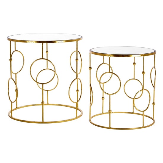 Avanto Round Glass Set of 2 Side Tables With Circle Gold Frame