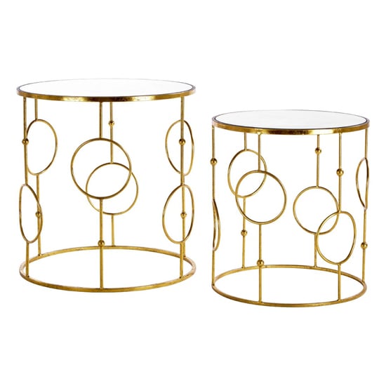 Product photograph of Avanto Round Glass Set Of 2 Side Tables With Circle Gold Frame from Furniture in Fashion