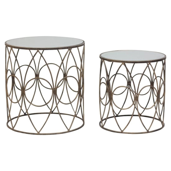 Photo of Avanto round glass set of 2 side tables with copper circle frame