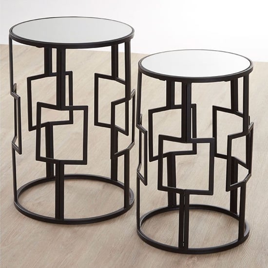 Avanto Round Glass Set of 2 Side Tables With Square Metal Frame_1