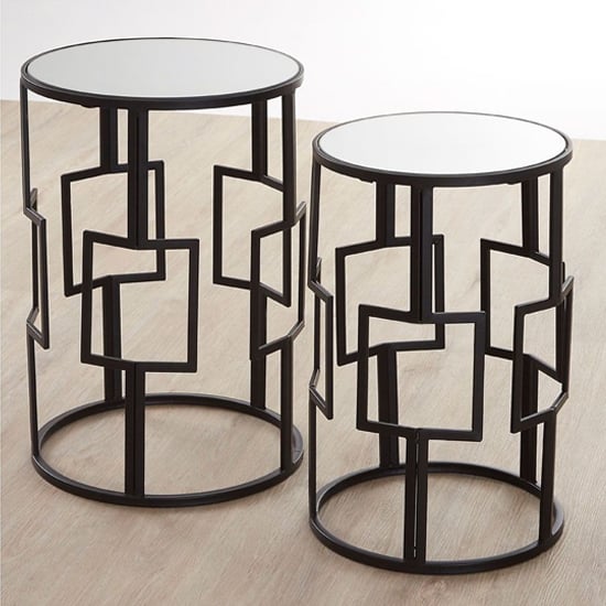 Product photograph of Avanto Round Glass Set Of 2 Side Tables With Square Metal Frame from Furniture in Fashion