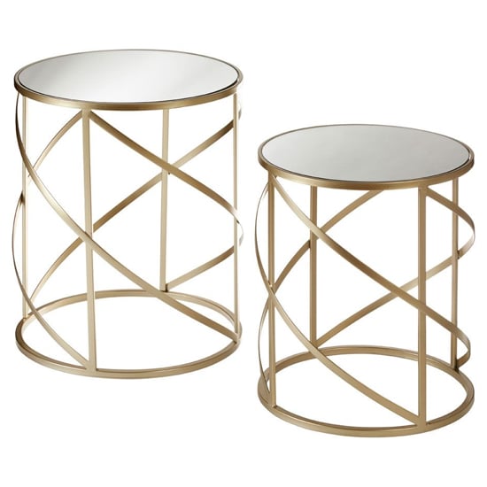 Avanto Round Glass Set of 2 Side Tables With Swirl Metal Frame_1