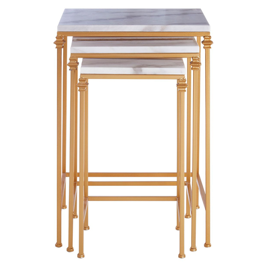 Avanto Square Marble Set of 3 Side Tables With Gold Metal Frame