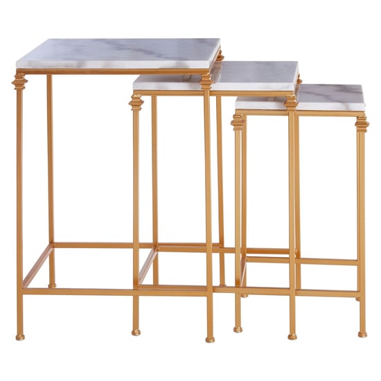 Avanto Square Marble Set of 3 Side Tables With Gold Metal Frame_3