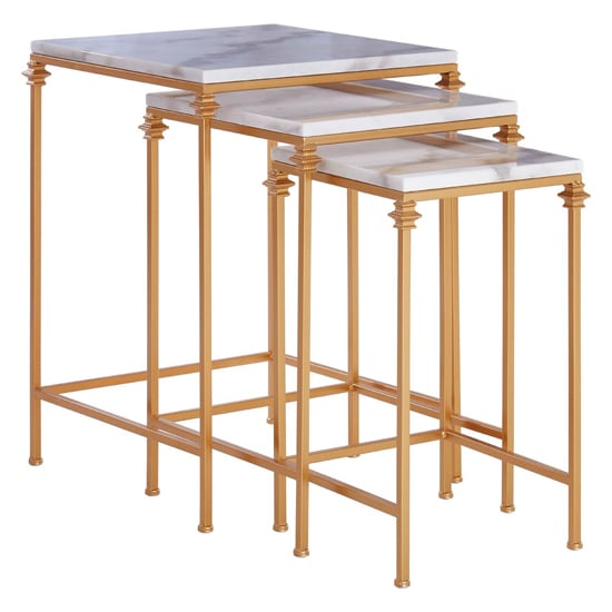 Avanto Square Marble Set of 3 Side Tables With Gold Metal Frame