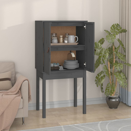 Aveiro Pinewood Highboard With 2 Doors In Grey