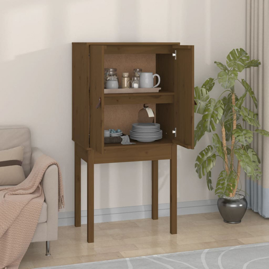 Aveiro Pinewood Highboard With 2 Doors In Honey Brown