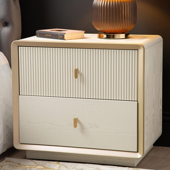 Aveiro Wooden Bedside Cabinet With 2 Drawers In Cream Elm