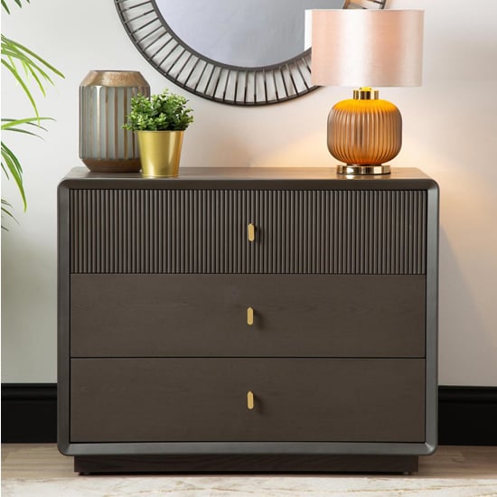 Aveiro Wooden Chest Of 3 Drawers In Smoked Grey Elm