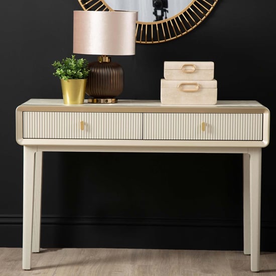 Aveiro Wooden Console Table With 2 Drawers In Cream Elm