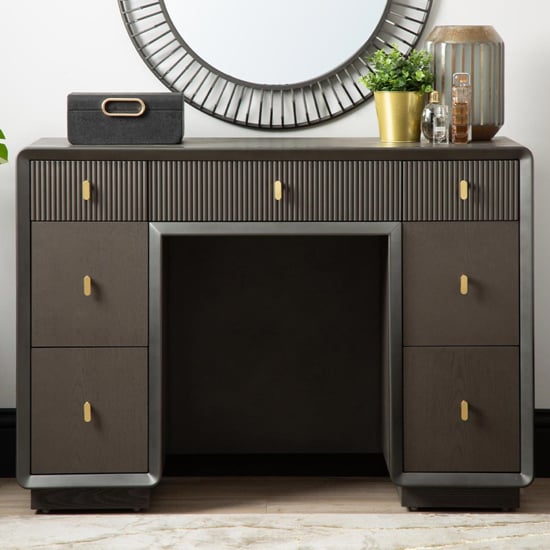 Product photograph of Aveiro Wooden Dressing Table With 7 Drawers In Smoked Grey Elm from Furniture in Fashion