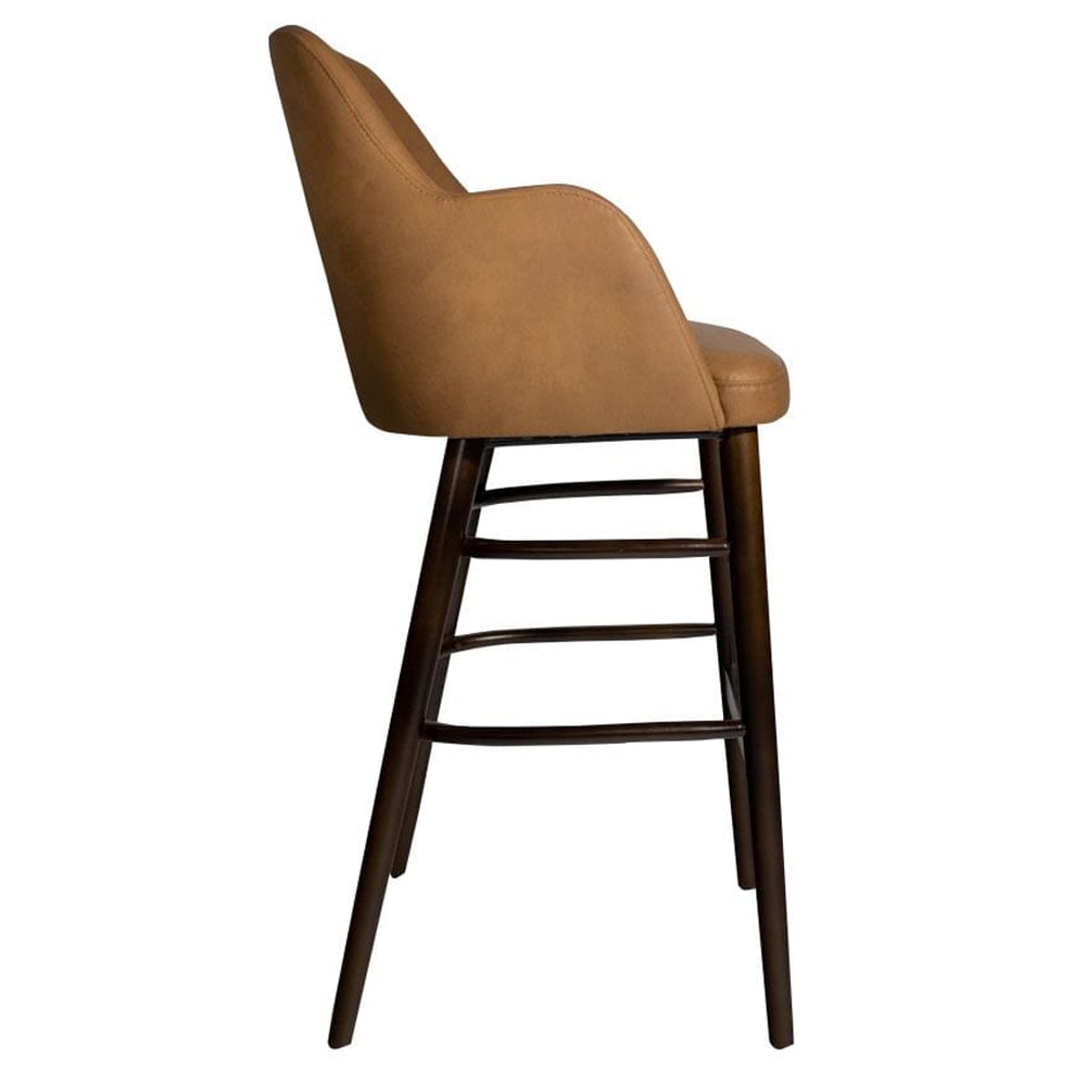 Avelay Cognac Vintage Faux Leather Bar Stools In Pair