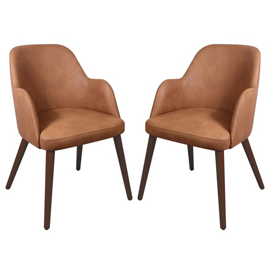 Avelay Vintage Cognac Faux Leather Armchairs In Pair
