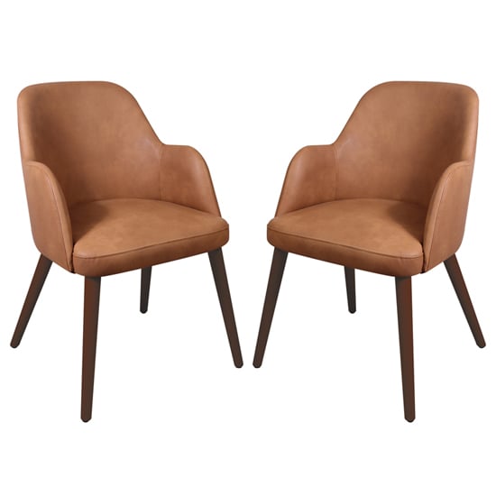 Avelay Vintage Cognac Faux Leather Armchairs In Pair