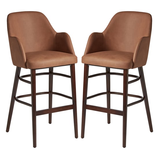 Product photograph of Avelay Vintage Cognac Faux Leather Bar Stools In Pair from Furniture in Fashion