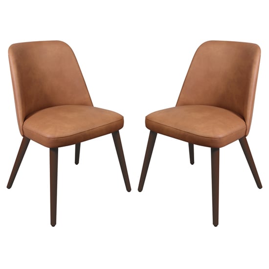 Avelay Vintage Cognac Faux Leather Dining Chairs In Pair