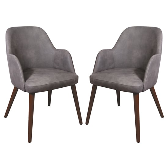 Avelay Vintage Steel Grey Faux Leather Armchairs In Pair