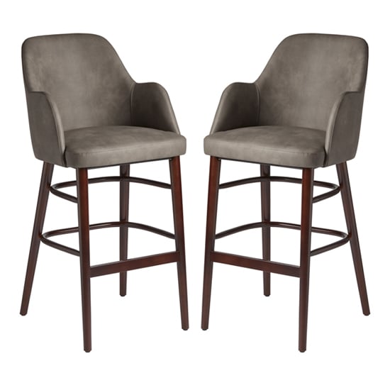 Product photograph of Avelay Vintage Steel Grey Faux Leather Bar Stools In Pair from Furniture in Fashion