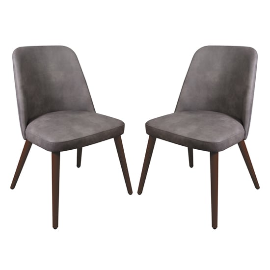 Avelay Vintage Steel Grey Faux Leather Dining Chairs In Pair