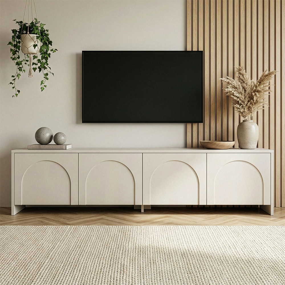 Avelis Wooden TV Stand with 4 Doors in Cream