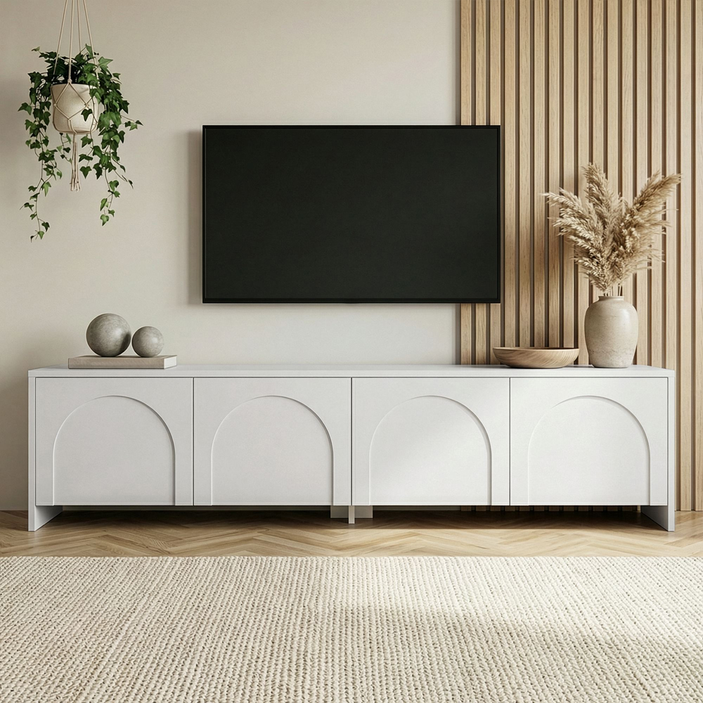 Avelis Wooden TV Stand with 4 Doors in White