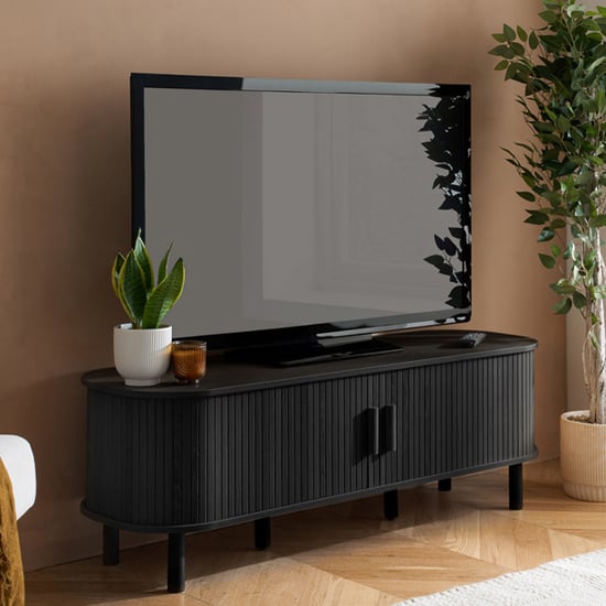 Read more about Avenel fluted tv stand with 2 sliding doors in black